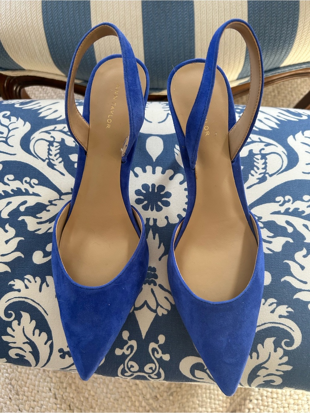 Ann Taylor Cobalt  Blue Suede Pointed-Toe Slingback Pump,